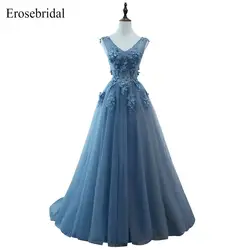 2018 длинное вечернее платье Линия Erosebridal реальное изображение вечерние платья Кружева Бисер лиф 3D цветок вечернее платье ZLR-002