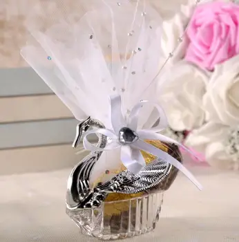 

Swan Wedding Party Gift Candy Boxes Elegant Favours Anniversary Celebrations Sweet chocolate covers Box decoration gold silver