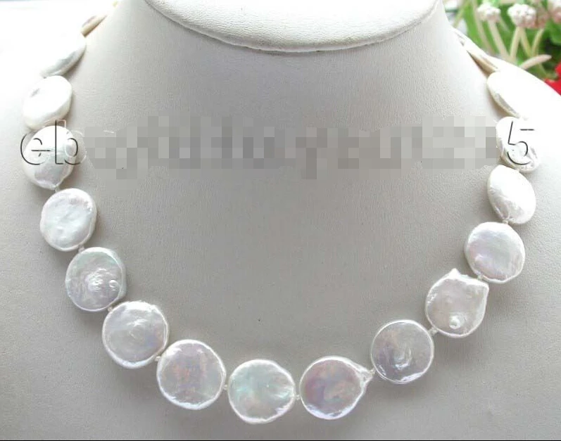 

FREE shipping >17.5" Genuine Natural 17mm White Coin Pearl Necklace !