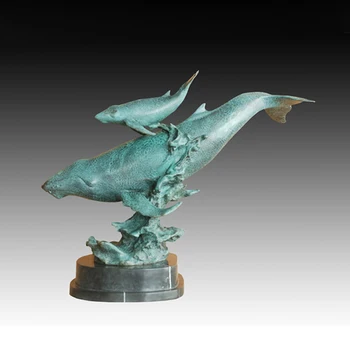 

Beauty Seaside Dolphins Sculptures Designs Large Bronze Dolphin Mother and Bady Statue Home Garden Decoration