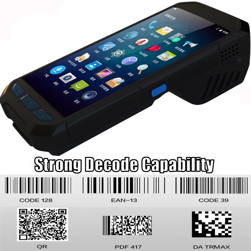 Сканер 1D/2D считыватель штрих кодов qr Ручной терминал PDA с принтером 4G LTE Android6.0 для