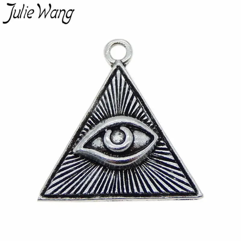Julie Wang 10 шт. треугольные Подвески с глазами сглаза сплав античный серебряный цвет