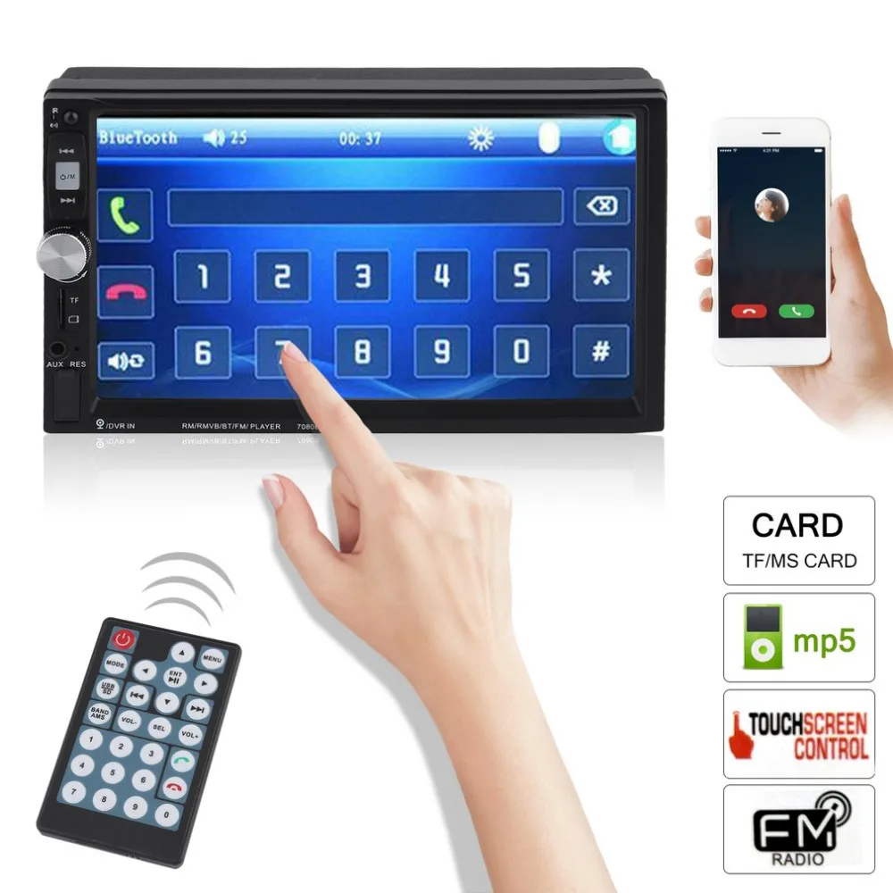 

7 Inch Multimedia HD Bluetooth Touch Screen LCD Monitor Double Din Car Stereo Radio MP5 MP3 FM Player Rear View Camera