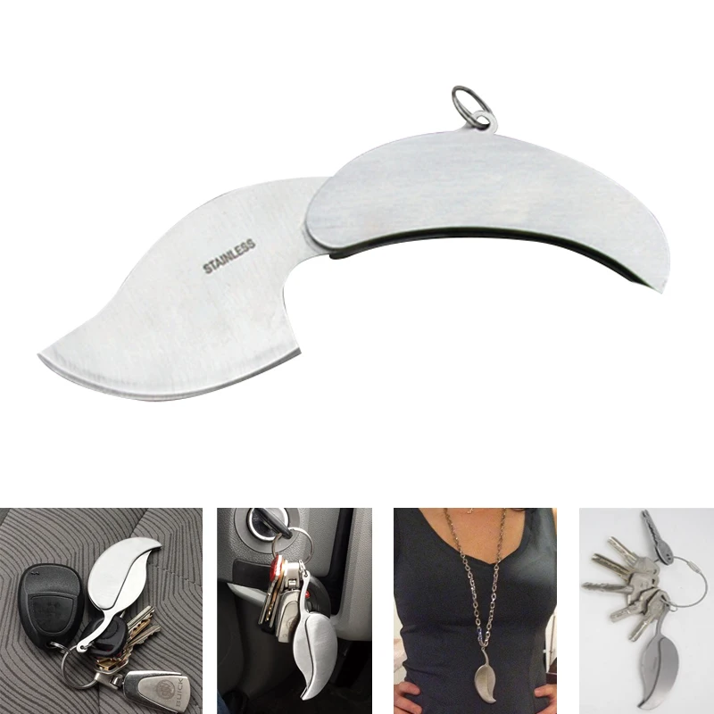 

Stainless key chain keyring ring Mini Steel Silver leaf knife Camp Pocket keychain Survive kit portable hike fold
