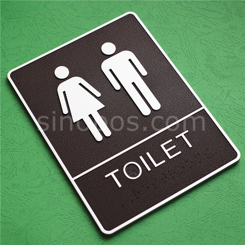 

Adhesive Bathroom Plastic Sign With Braille Embossed 8", washroom door large signage restroom wall panels toilet WC room plate