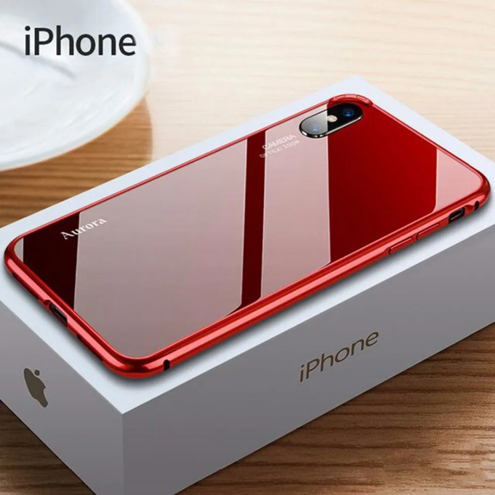 Алюминий+ закаленное Стекло чехол для iPhone 7 8 Plus x Xr Xs Max 2 In1, роскошная металлическая рамка с градиентом темпе Гибридный чехол на заднюю панель