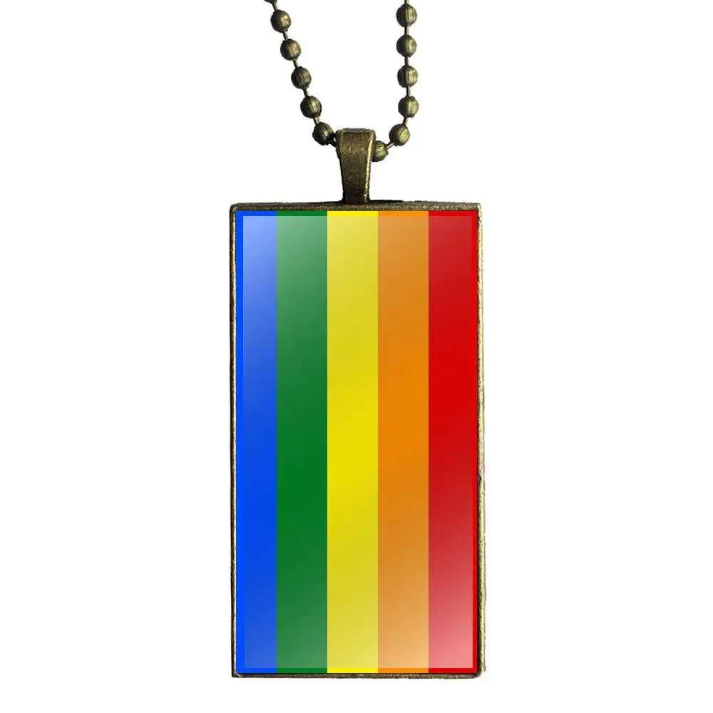 Gay lesbies Pride Lgbt Радужный Флаг художественная стеклянная подвеска ожерелье ручной работы половина кулон прямоугольное ожерелье для школьниц макси