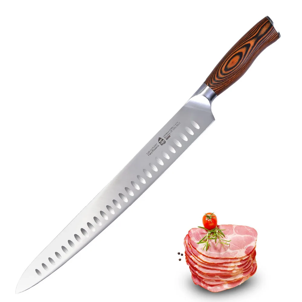 

TUO Cutlery Slicing Knife - German Stainless steel Kitchen Cake Bread Carving Knife - Non-slip Ergonomic Pakkawood Handle - 12"