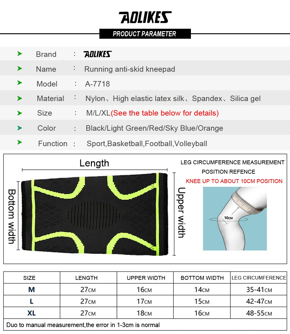 AOLIKES 1 пара спортивных профессиональных наколенников дышащие эластичные наколенники Поддержка фитнес защита Баскетбол Бег Спорт