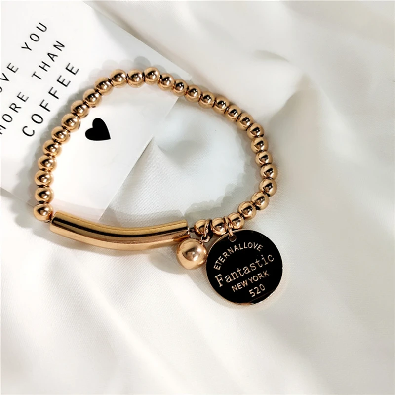 HZ Корея металлическое розовое золото; круг бусины для карт Регулируемый эластичный Разработанный летний браслет золотые ювелирные изделия браслет для женщин