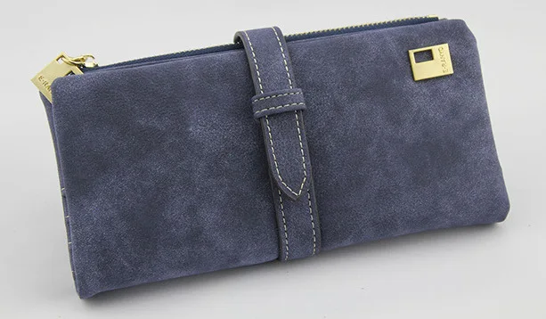 Black Gray Известный бренд, Длинный кошелек, два сложения, женские кошельки, на завязках, нубук, кожа, на молнии, замшевый кошелек, дамская сумочка, клатч - Цвет: Black Gray