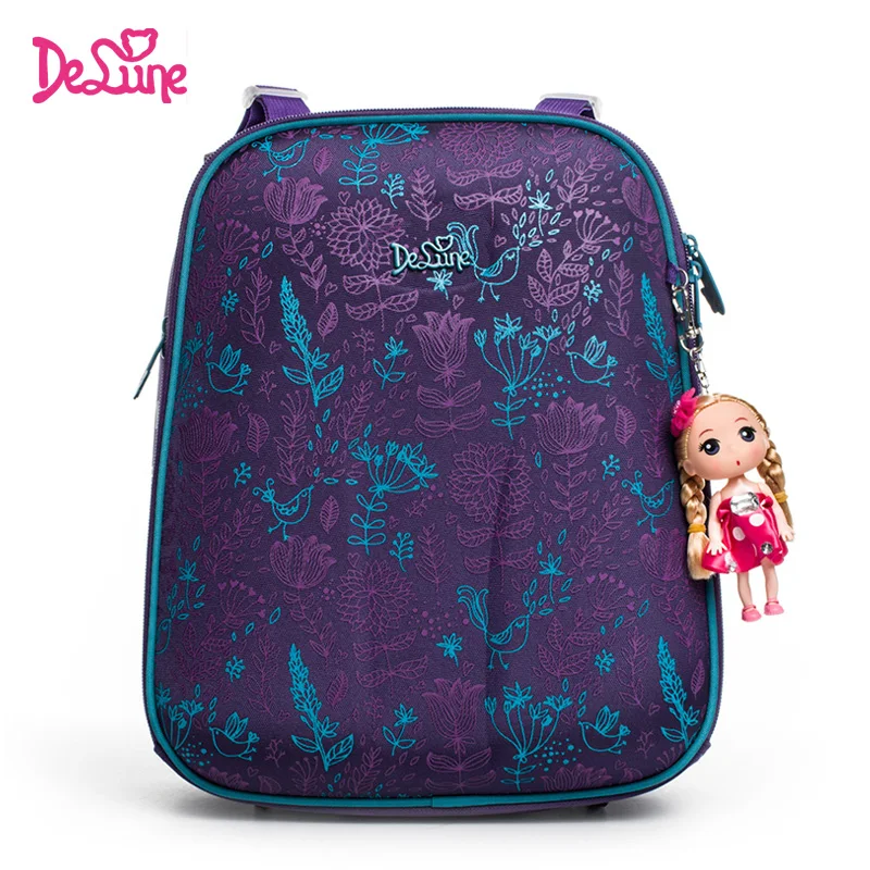 

Delune Brand Girls School Bags Cartoon Character Kids Lavender Floral Orthopedic School Backpack Bag Boy Mochila Infantil Purple