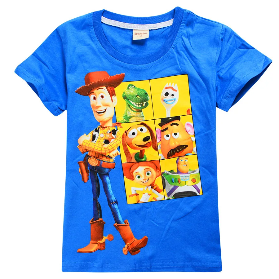 Toy story/4 хлопковая одежда для маленьких мальчиков футболка детская летняя футболка с рисунками из мультфильмов одежда для детей футболка для мальчиков и девочек Деревянный костюм - Цвет: Blue