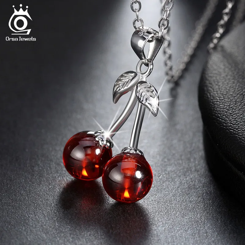 ORSA JEWELS, 925 пробы, серебряные женские ожерелья, милый кулон в форме жевательной формы с красным агатом, серебряный с натуральным камнем, 925 ювелирные изделия, OSN03