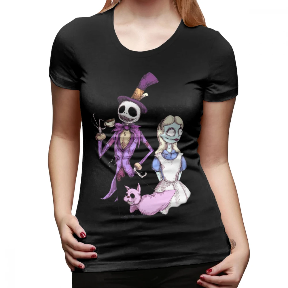 Женская хлопковая футболка с коротким рукавом Jack Skellington кошмаром в стране чудес
