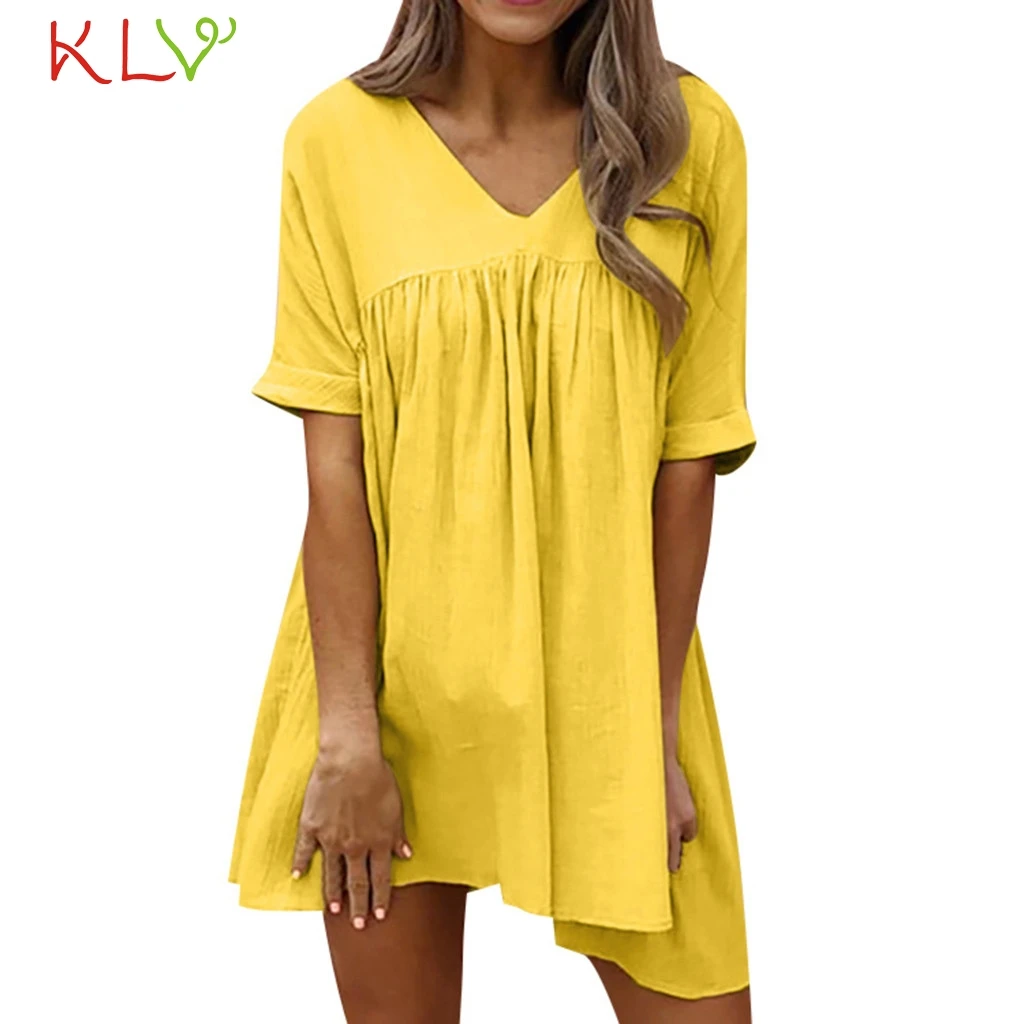 Женское платье из хлопка и льна Элегантное летнее с коротким рукавом вечерние