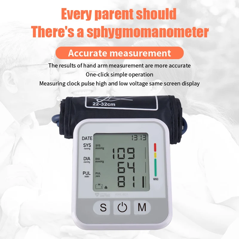 VILECO Arm Sphygmomanometer Rechargeable Type Voice Sphygmomanometer Wiring Three-Color Backlight Rechargeable Sphygmomanometer