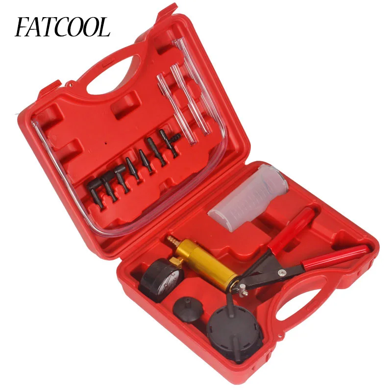 

FATCOOL Car Auto Hand Held Vacuum Pistol Pump Brake Bleeder Adaptor Fluid Reservoir Tester Kit 2 in 1 Tool Kits
