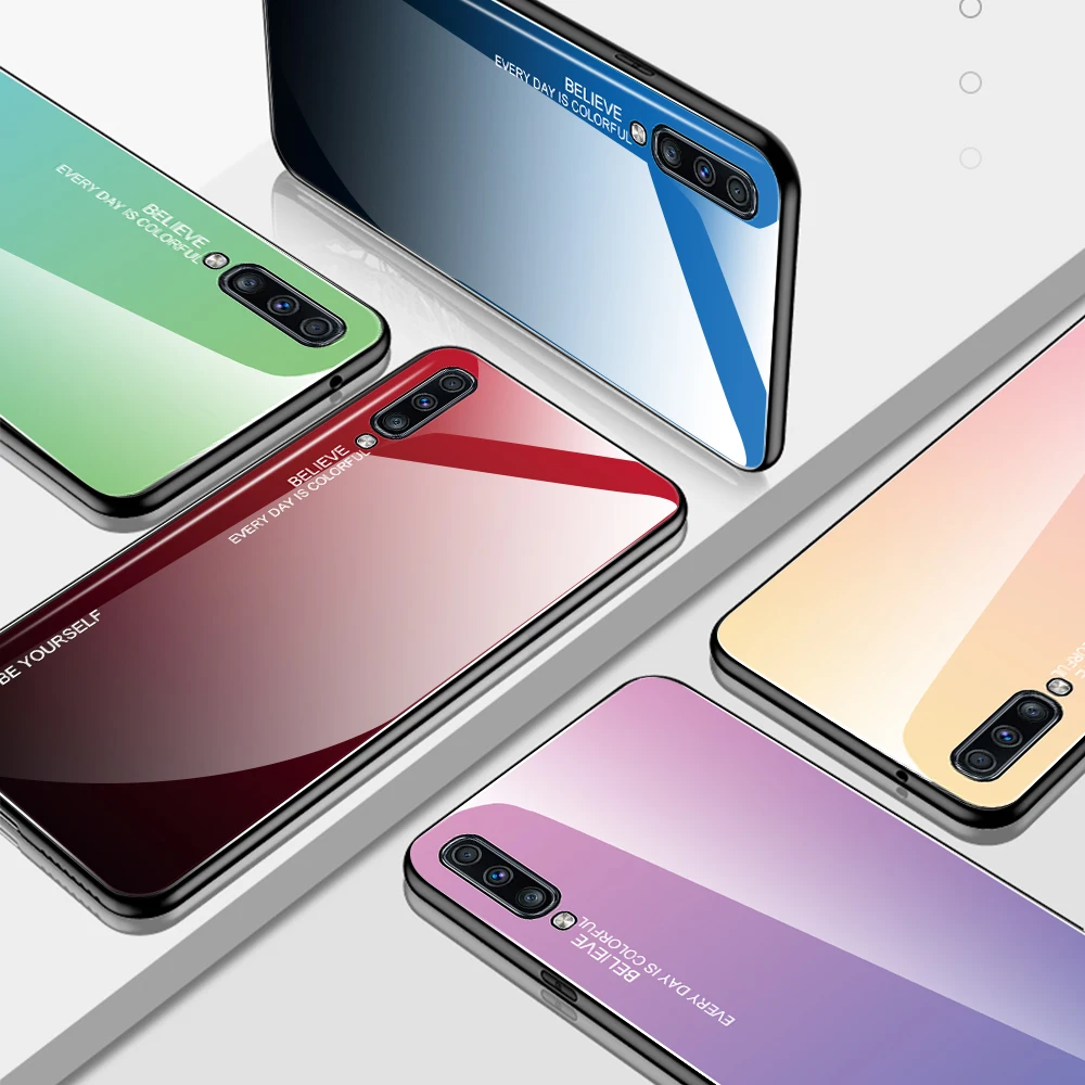 

High Quality Case For Samsung Galaxy A70 A60 A50 A40 A30 A20 A10 M10 M20 M30 A7 2018 Gradient Tempered Glass Cover cute case