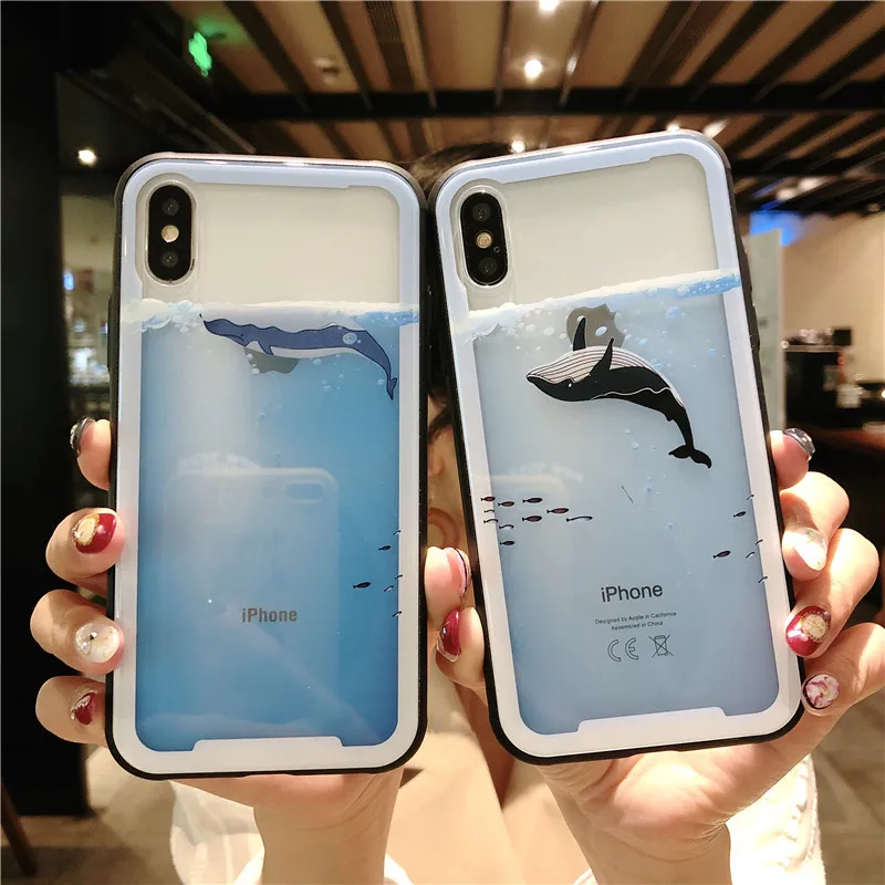 Роскошный прозрачный мобильный телефон чехол для iPhone 7 plus 8 plus 7 Fundas милый узор Дельфин чехол для iphone 8 plus 7 plus Coque