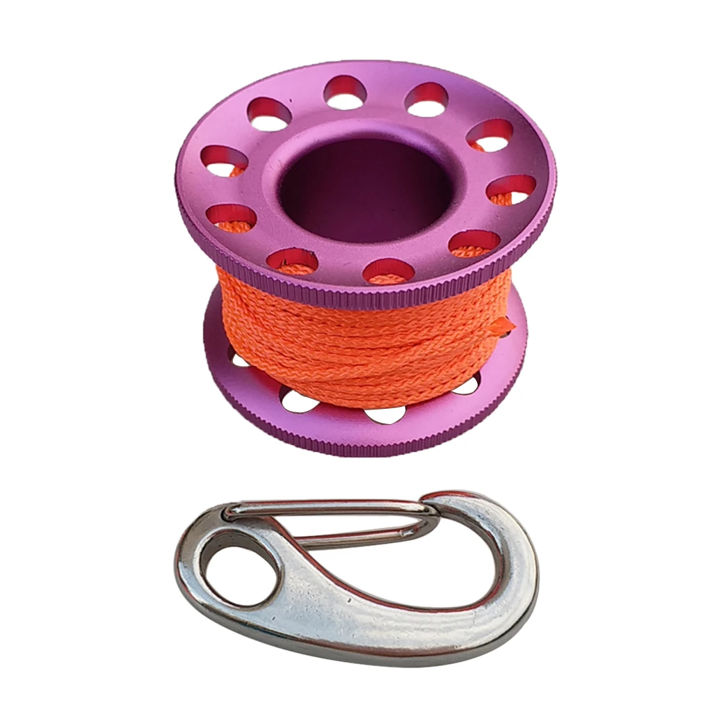 Finger Reel Wreck Scuba Tech Diving Spool 10m/98ft Line Rope with Stainless Clip Scuba Dive Line Rope Guide - Цвет: Purple