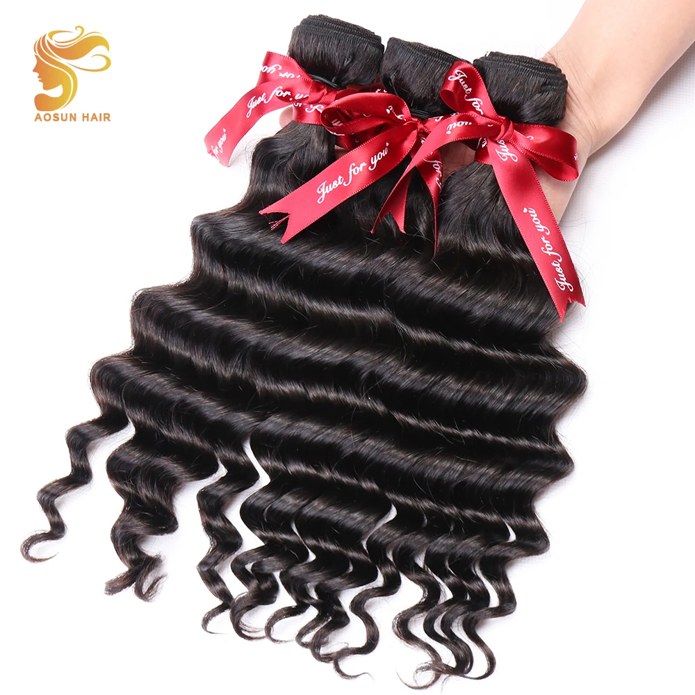 AOSUN перуанские пучки волос свободная естественная волна Remy человеческие волосы расширения натуральный цвет 8-28 дюймов 3 Связки сделки