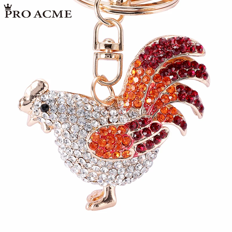 

Pro Acme New arrival Novelty Metal Cock Rooster Chicken Keychains Crystal Bag Pendant Key ring Key chain Souvenir PWK0207