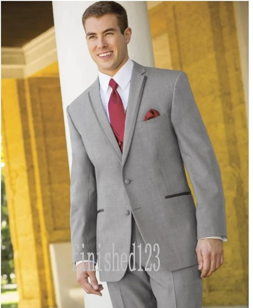 Good Chance of  Fashionable Two Buttons Light Grey Groom Tuxedos Groomsmen Men's Wedding Prom Suits Custom Made (Ja