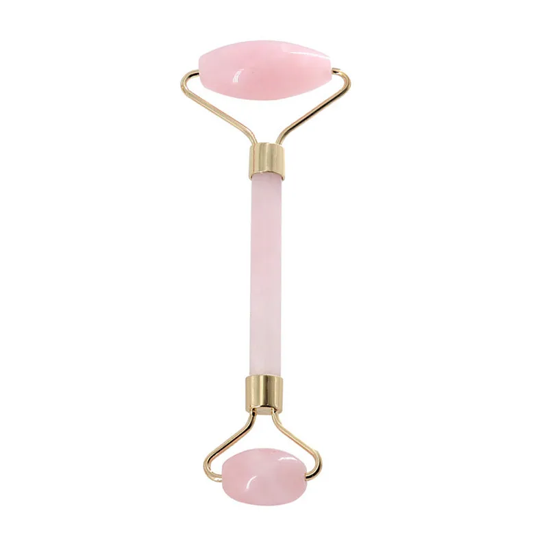 1/комплект из 2 предметов розового кварца ролик для похудения Массажер для лица для подъемного инструмента натурального нефрита роликовый массаж лица каменная массаж набор для ухода за лицом - Цвет: Rose Gold