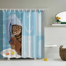 Cortina de ducha con estampado de gato bonito, paño impermeable de poliéster, cortinas de baño, cortina de baño