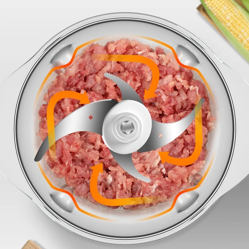 HIMOSKWA 1.2L Multifunctional Meat Grinder 220V Kitchen Electric Cutter Mixer Household Mincer Chopper Food Processor Glass Bowl 3