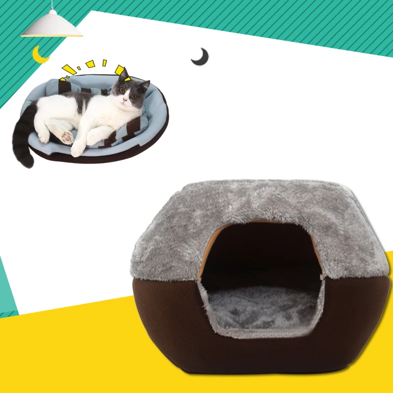 

Cat Bed Cat Sleeping Bag Comfortable Sofas Mat 1 House Two Uses Kennel Nest Cushion Dog House Short Plush Small Pet Products