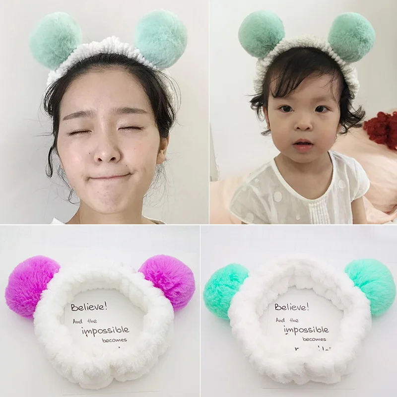 

Cute Plush Pom Pom Ears Headbands For Women Black Pink Wash Face & Makeup Hairstyles Hairbands Girls Hair Accessories Headwear