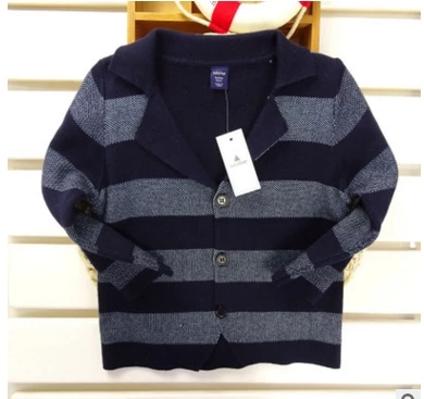 Весенне-осенний хлопковый свитер для маленьких мальчиков, свитер для малышей, одежда для маленьких девочек, вязаные топы для малышей, верхняя одежда для детей, полосатая пуговица - Цвет: picture