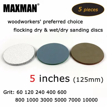 

5pcs/lot 5 inches Hook and Loop Dry & Wet/Dry Flocking Sanding Discs for Polishing Sanding Pad Rotary Tools Accessories