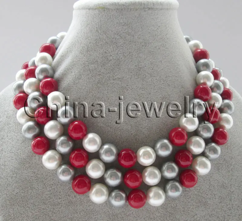 

FREE SHIPPING HOT sell new Style >>>>52" longer 12mm white - gray - red perfect round south sea shell pearl necklace