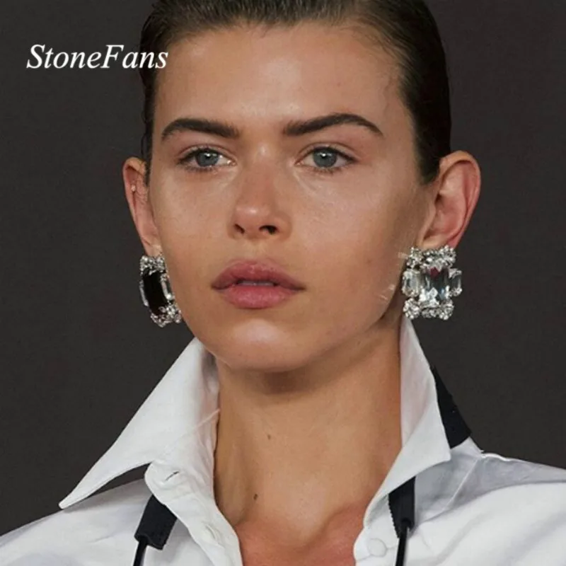 

Stonefans Temperament Crystal Square Earrings Rhinestone Clip on Earring Without Piercing Ear Clips for Women Party Jewelry Gift
