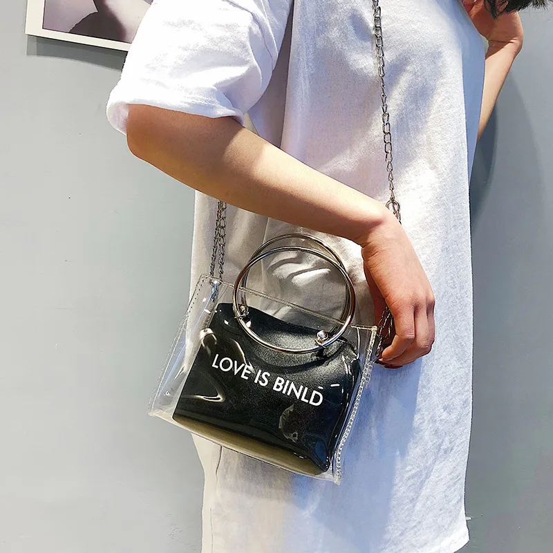

New women's shoulder bag 2019 trend ladies transparent square shoulder bag Messenger bag + handbag