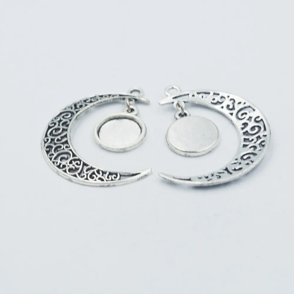 

12pcs wholesale Metal Double Sided moon Pendant for DIY Jewelry Blank Pendant Cabochon Settings