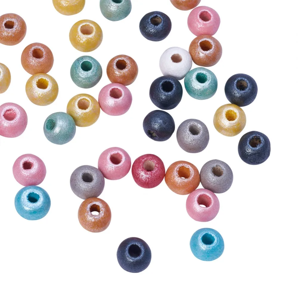 

100pcs Round Wood Beads,Colorful Bead Dyed, Lead Free, Mixed Color, 5~6x6~7mm, Hole: 2~3mm