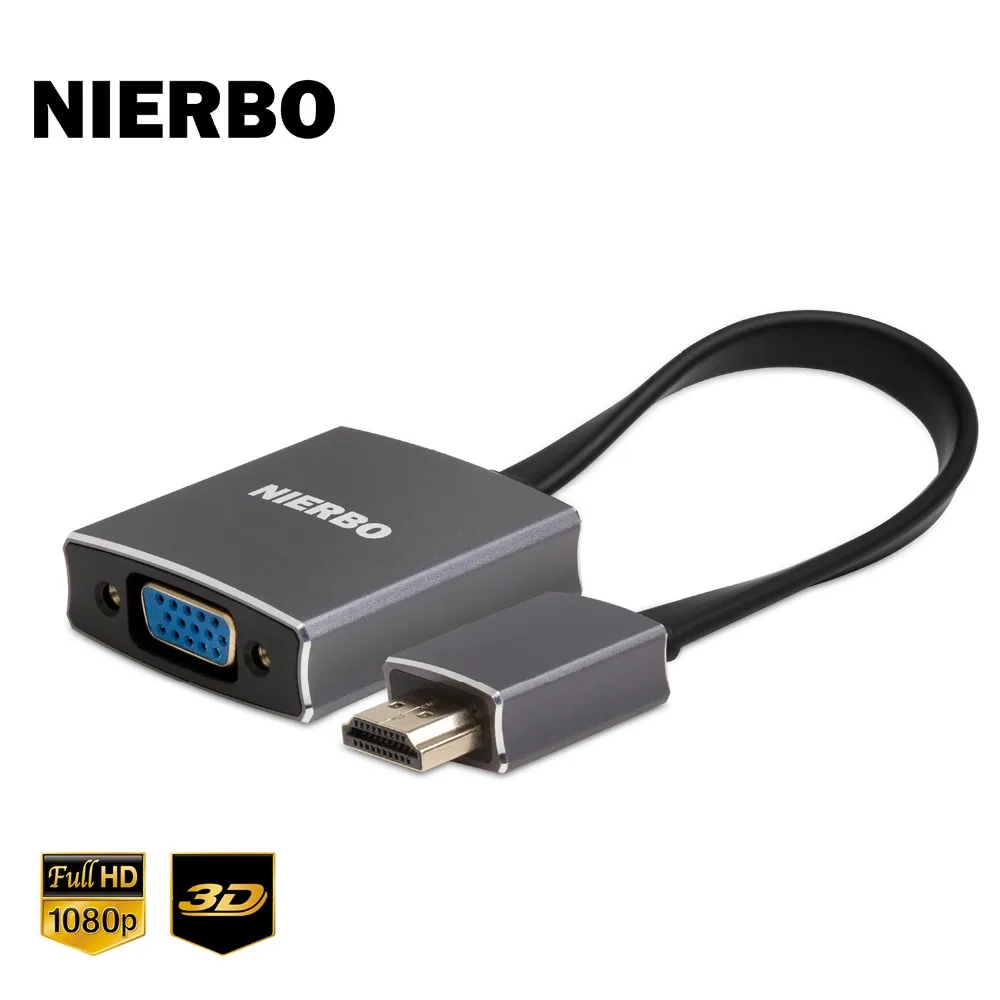 NIERBO HDMI to VGA 1080P Adapter (Male Female) Audio 3.5 mm Cable and Micro USB for computer laptop Chromebook Apple TV |