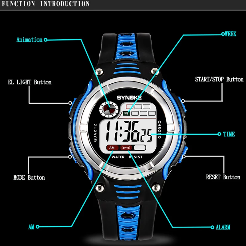 SYNOKE детские часы для мальчиков и девочек спортивные цифровые наручные часы светодиодный для студентов Дети PU электронные наручные детские часы