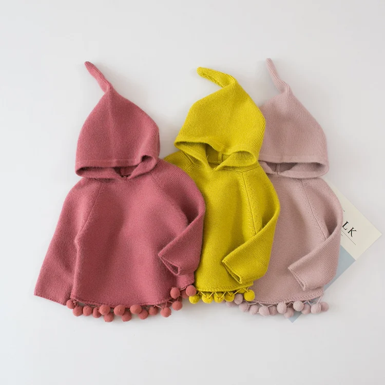 

2018 Autumn Children's Sweaters Baby Toddler Girls 1-5Years Cloak Sweater Kids Cute Hooded Knitted Sweater Casual Kids Clothes