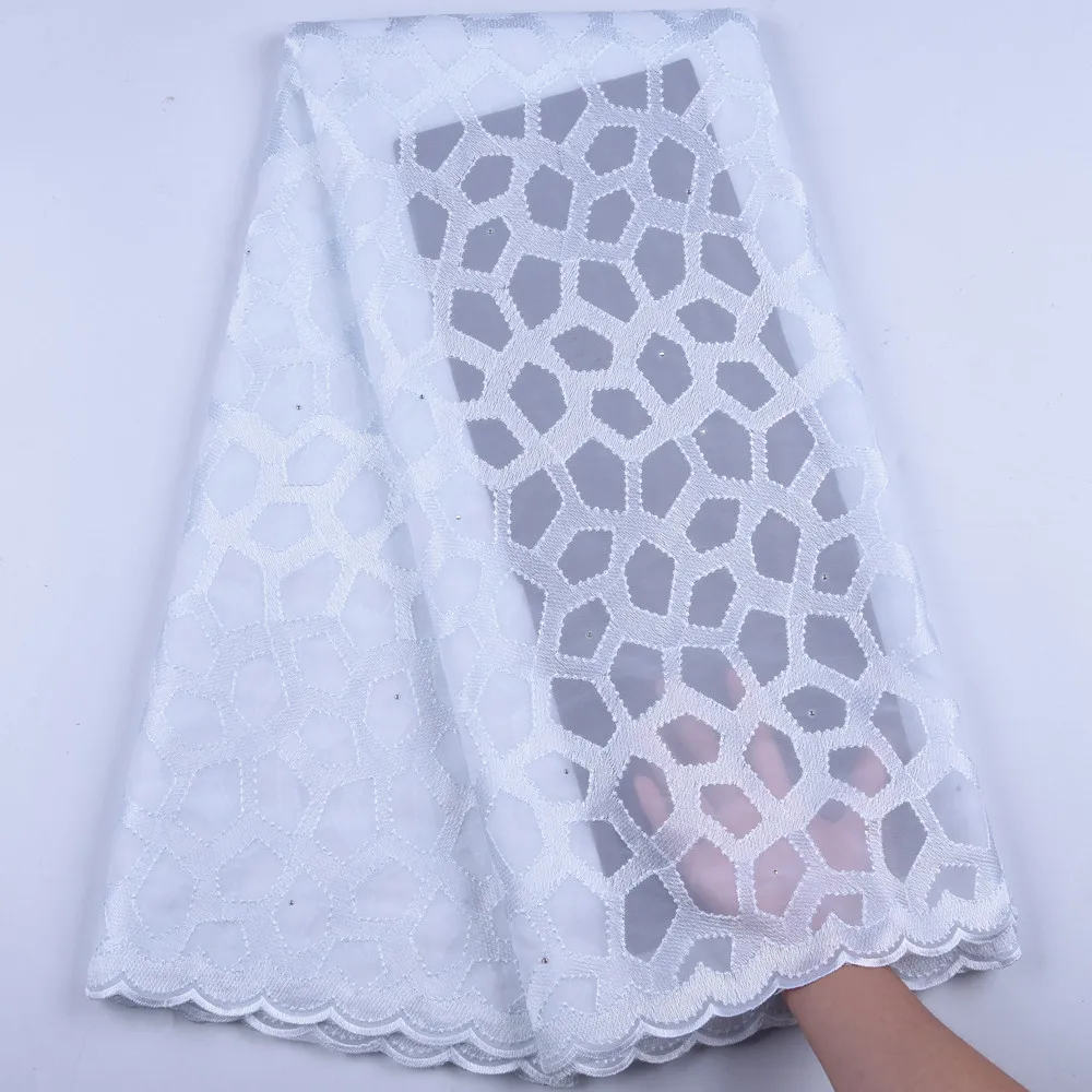 

Pure White Nigerian Swiss Voile Lace Fabric 2019 High Quality Lace Embroidered Stones African Dry Lace Fabric For Wedding Y1616