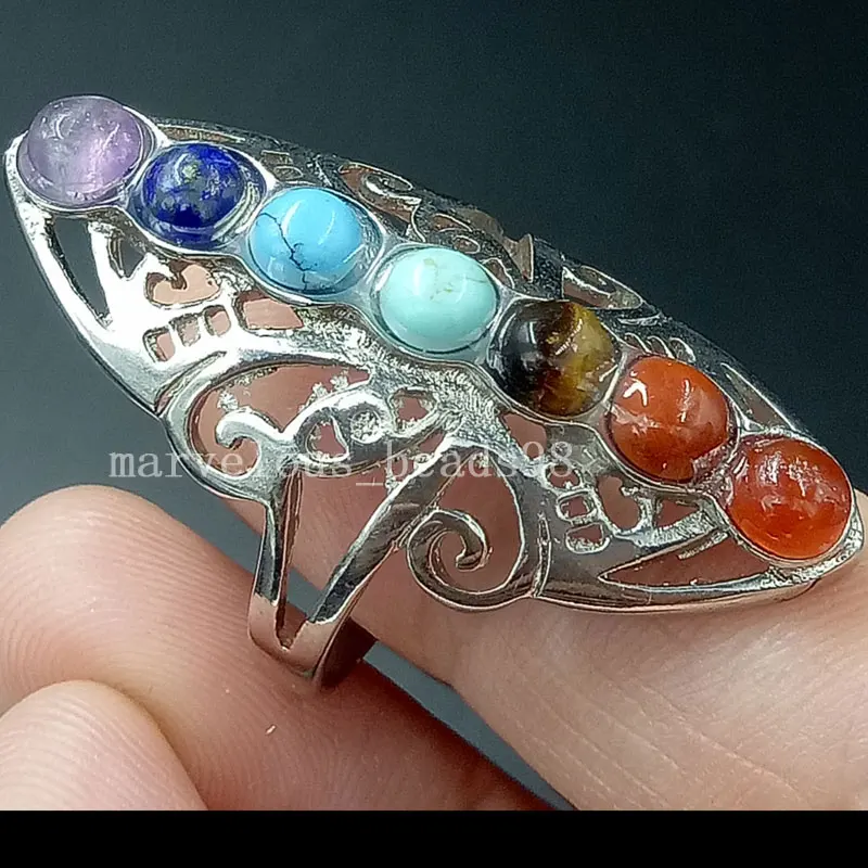 

Free Shipping Beautiful jewelry Mix Stone Women Men Art Oval Ring adjust Size PMC4657