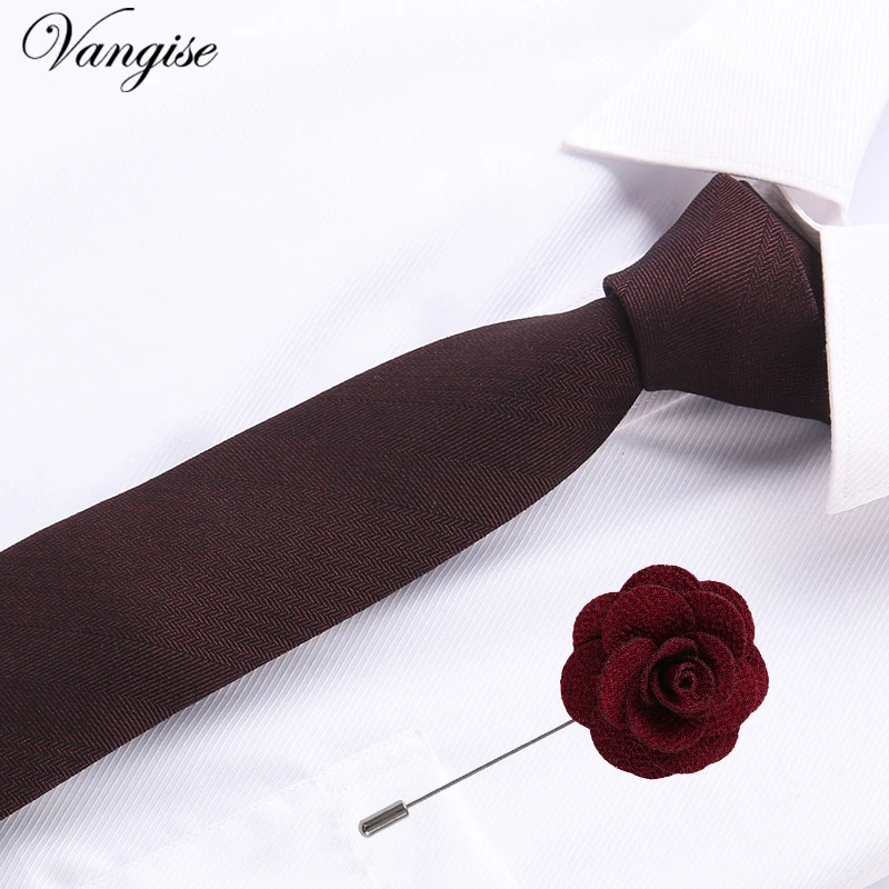 

Vangise 6.5cm cotton Mens Plaid Tie Red Paisley Tie&brooch Set Classic Brown/black/blue Neck Ties For Wedding party