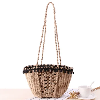 

New Bohemian Beach Bag for Women Cute Handmade Straw Bags Summer Grass Handbags Drawstring Basket Bag Ladies Travel Tote W351