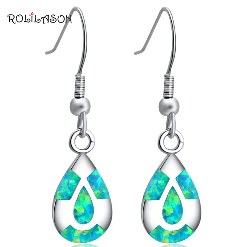 ROLILASON Wedding special desgin green Fire Opal Silver Stamped Dangle Earrings Fashion Jewelry JE1156 | Украшения и аксессуары