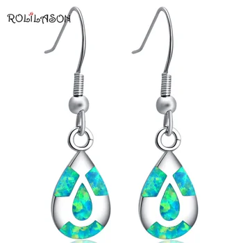 

ROLILASON Wedding special desgin green Fire Opal Silver Stamped Dangle Earrings Fashion Jewelry JE1156