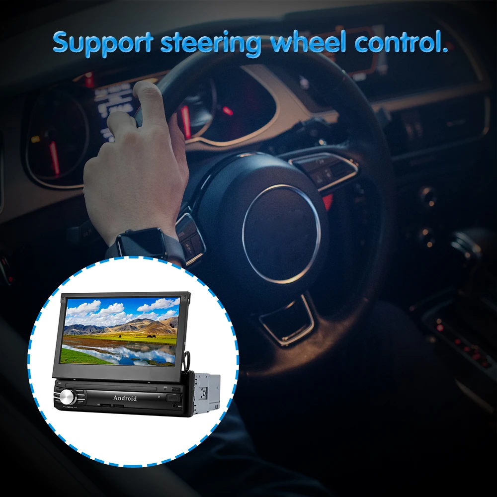 Flash Deal Retractable 7" 1 DIN Android 6.0 1080P Autoradio GPS Bluetooth Navigation Car Stereo Player Fully Capacitive Touch Screen 1G/16G 4